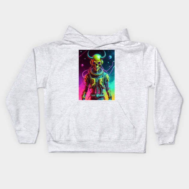 King Skull in retrowave galaxy design Kids Hoodie by DeathAnarchy